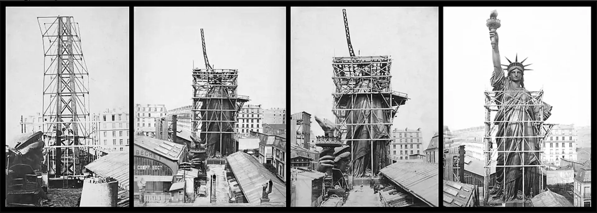 Assemblage : montage provisoire des plaques de cuivre de la Statue de la Liberté, atelier Gaget-Gauthier, Paris, 1883