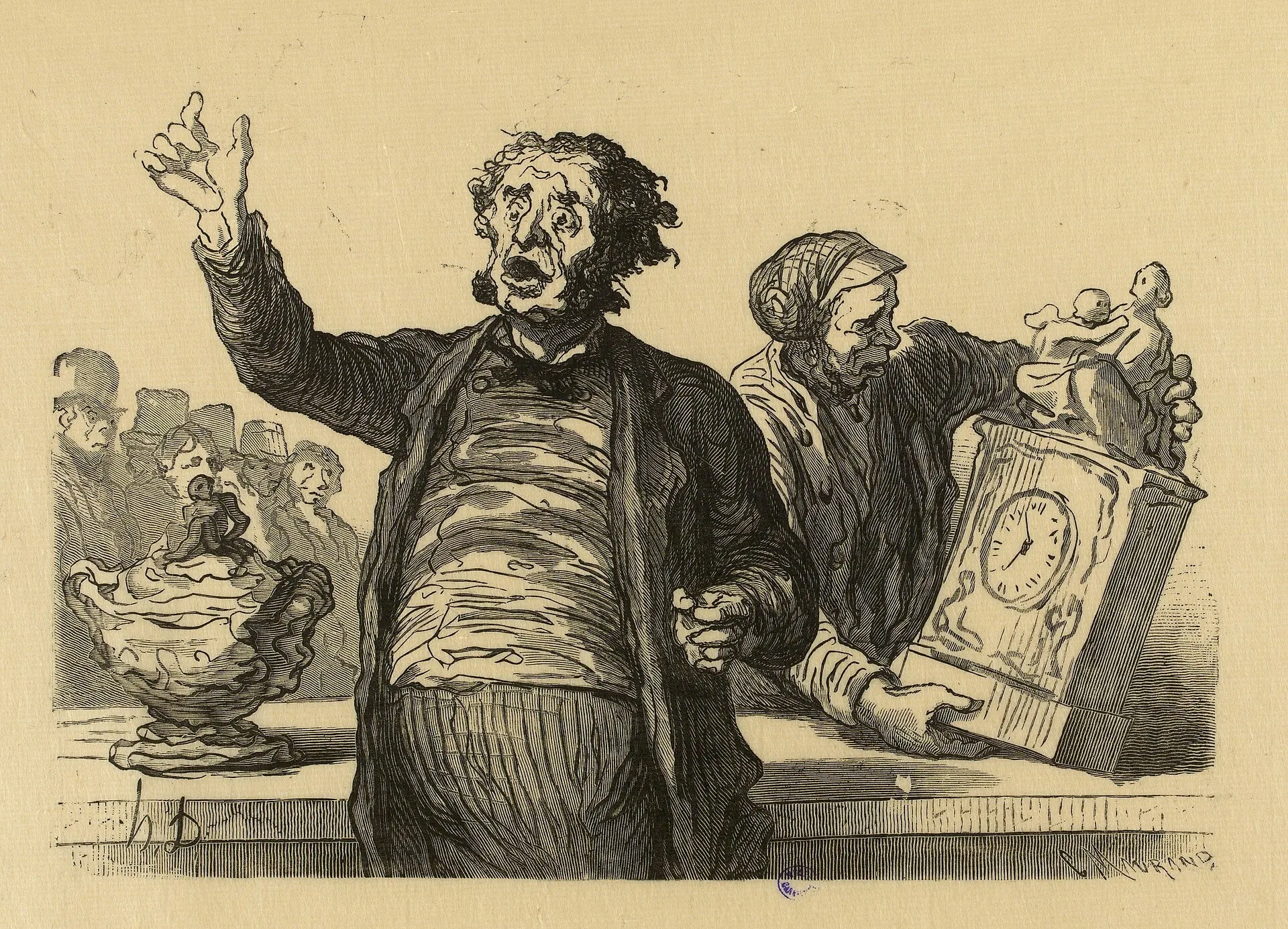 Cotation : une vente aux enchères, gravure de Charles Maurand (XIXe siècle)