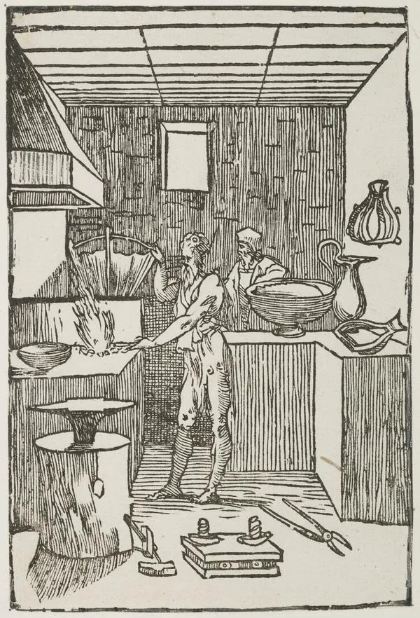 Métal, étape 2 : le formage du métal au marteau, gravure de Domenico Beccafumi