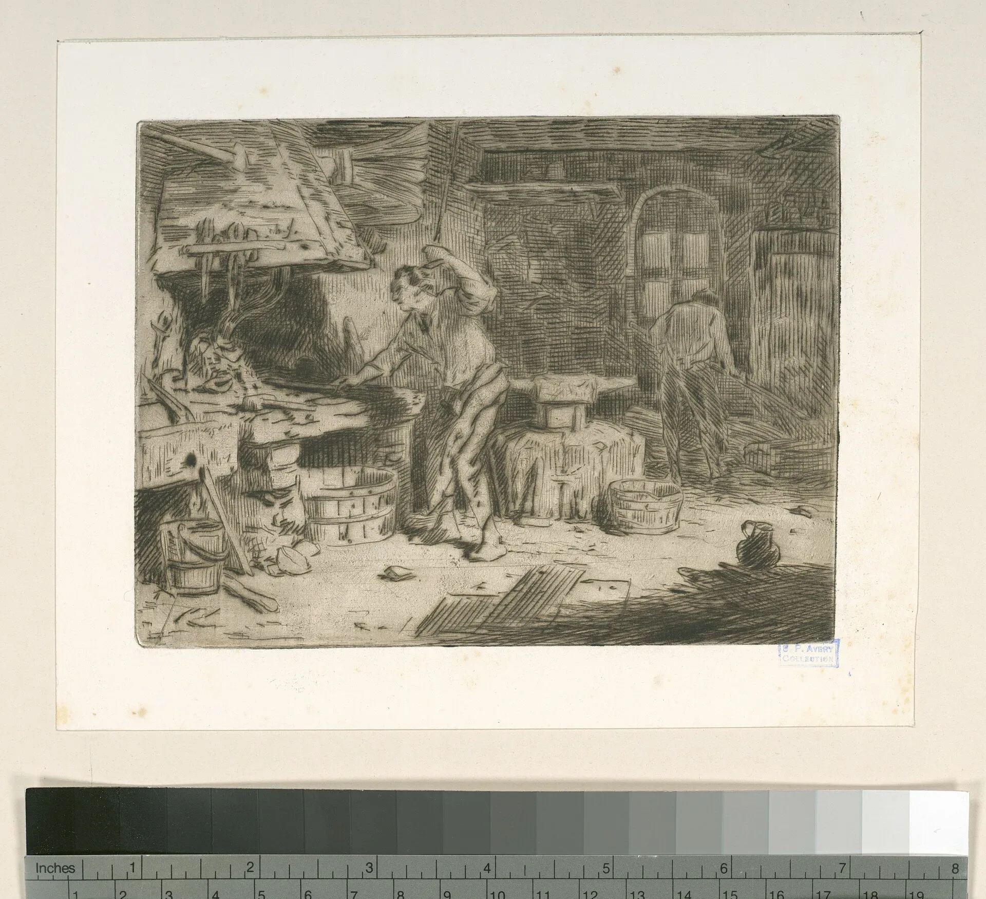 La forge : eau-forte de Charles-Émile Jacque, 1848