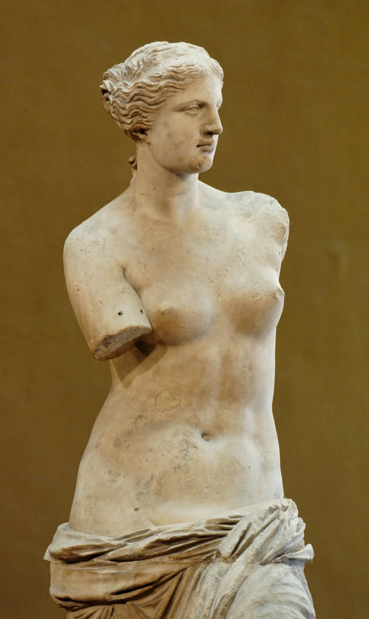 Ronde-bosse : exemple de la Vénus de Milo, statue en trois dimensions dégagée de tout fond (musée du Louvre)